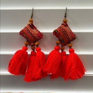 Handcrafted Red Tassel Earrings